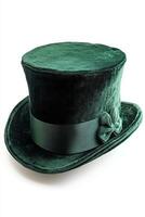 Elegant green velvet top hat with a ribbon and bow detail. photo