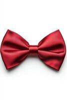 Elegant red satin bow tie on a white background, perfect for formal occasions. photo