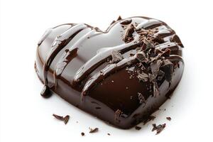 Decadent dark chocolate heart with chocolate shavings, perfect for romantic occasions. photo