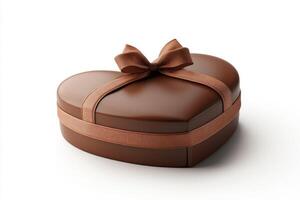 A beautifully crafted heart-shaped chocolate gift box with a brown ribbon, perfect for expressing love and affection. photo