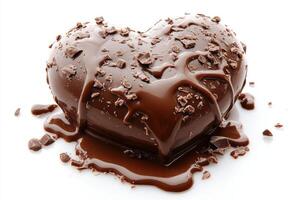 Decadent heart-shaped chocolate dripping with rich, melted cocoa, perfect for romantic occasions. photo