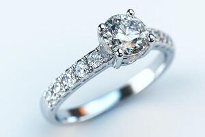 A stunning diamond engagement ring featuring a round-cut centerpiece with an elegant band, perfect for a special occasion. photo