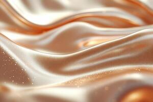Close-up of luxurious silk fabric in soft peach tones with gentle waves and a hint of sparkle. photo
