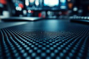 Close-up of a textured surface with a blurred tech background, creating a modern and sleek atmosphere. photo