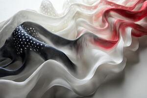 An elegant draped fabric featuring the colors and patterns of the American flag, creating a flowing wave effect. photo