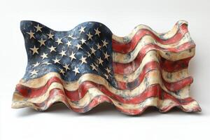 A textured, wave-shaped representation of the USA flag, showcasing its vibrant colors and detailed stars. photo