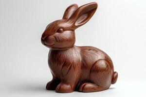 A lifelike brown chocolate bunny sculpture showcasing detailed fur texture. photo
