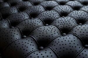 Close-up of a luxurious black leather texture with perforations, highlighting intricate craftsmanship and modern design. photo