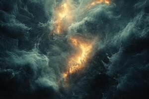 Dynamic clouds of smoke and fire intertwine, creating an otherworldly atmosphere filled with drama and intensity. photo