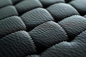 Close-up of textured black leather with intricate woven patterns and subtle stitching details. photo