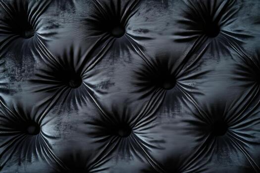 A close-up of luxurious black tufted fabric with rich textures and shadows, creating an elegant and dramatic appearance. photo