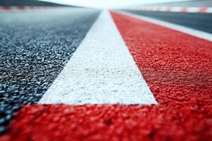 Close-up view of a racetrack featuring vibrant red, white, and black stripes. photo