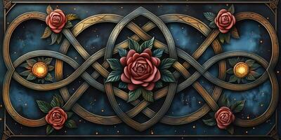 Intricate design featuring roses and an infinity motif, blending elegance and artistry. photo