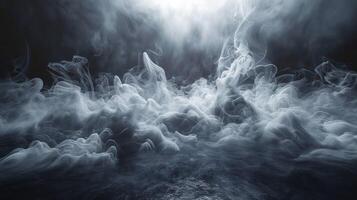 Ethereal white smoke billowing softly over a dark, reflective surface. photo
