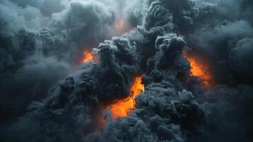 A mesmerizing view of dark, swirling smoke contrasted with glowing orange embers, creating an intense and dynamic atmosphere. photo