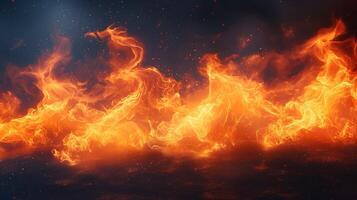 A dynamic and fiery display of orange and red flames dancing against a dark background. photo