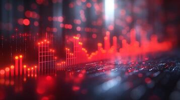Abstract digital financial data visualization with red glowing elements. photo