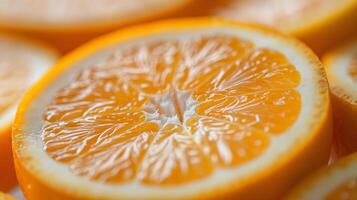 Close-up of a fresh, vibrant orange slice showcasing its juicy texture and bright color. photo