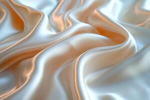 A close-up view of smooth, flowing satin fabric in soft shades of cream and peach. photo