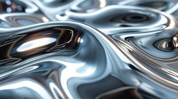 Sleek metallic surface with flowing waves, reflecting soft light, creating a dynamic and modern aesthetic. photo
