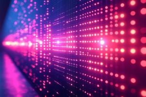 A vibrant display of colorful LED lights, creating a mesmerizing digital pattern in shades of purple and pink. photo