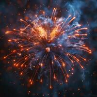 Spectacular fireworks display bursting in vibrant colors against a dark night sky, creating a mesmerizing atmosphere. photo