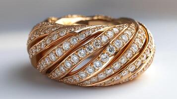 A stunning rose gold bangle adorned with sparkling diamonds, showcasing elegance and luxury. photo