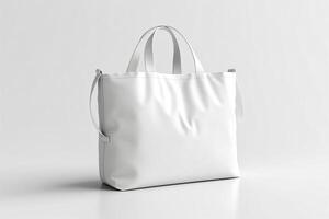 Stylish white tote bag on a clean background, perfect for everyday use or shopping. photo
