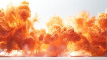 A stunning abstract display of vibrant orange smoke billowing into the air, creating a dramatic and ethereal atmosphere. photo