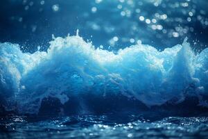 Close-up of turbulent blue ocean waves creating frothy white splashes, capturing the beauty and energy of the sea. photo