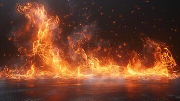 A mesmerizing display of orange and yellow flames swirling against a dark backdrop, creating an aura of energy and intensity. photo