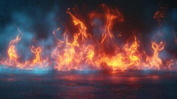 A mesmerizing display of vibrant flames dancing against a dark backdrop, creating an intense and captivating atmosphere. photo