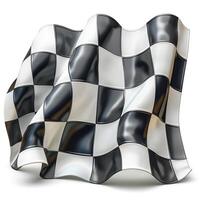 A dynamic waving checkered flag showcasing a striking black and white pattern. photo