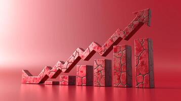 A striking red graph with a textured design, showcasing a positive upward trend in data visualization. photo