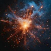 A mesmerizing cosmic explosion showcasing vibrant colors and intricate patterns of a stellar nebula. photo