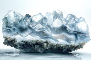 A stunning clear crystal formation showcasing jagged peaks and a textured base, reflecting light beautifully. photo