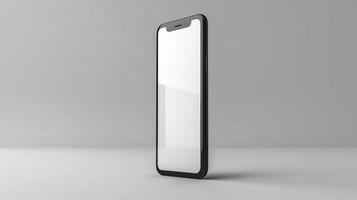 Minimalistic smartphone design with a sleek black frame and a blank screen, showcasing modern technology. photo