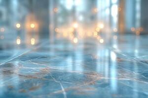 An elegant marble floor with soft lighting reflections, creating a serene and luxurious atmosphere. photo