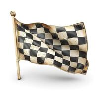 A weathered black and white checkered flag waving, symbolizing victory and competition. photo