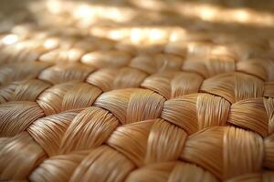 Close-up shot of intricately woven natural fibers showcasing texture and patterns. photo