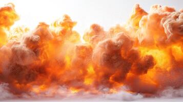 A dramatic explosion of orange smoke billowing in a vibrant display of energy and motion. photo
