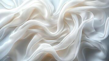 Delicate white silk fabric draped elegantly, creating soft waves and a serene atmosphere. photo