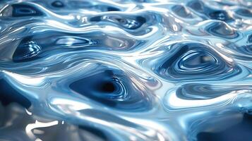 A mesmerizing close-up of rippling metallic waves reflecting light in shades of blue and silver. photo