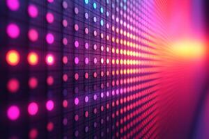 A vibrant, abstract display of colorful LED lights with a gradient effect, creating a mesmerizing digital pattern. photo