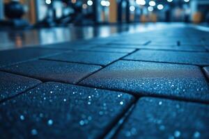 Close-up view of a textured gym floor, showcasing a sleek and modern fitness environment. photo