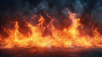 Vibrant orange flames dancing against a dark background, creating a dramatic and intense atmosphere. photo
