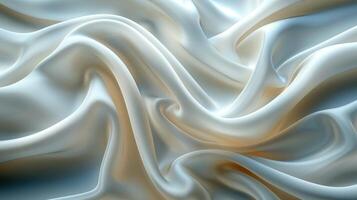 A silky, flowing fabric in shades of soft cream and light blue, creating an elegant and serene visual effect. photo