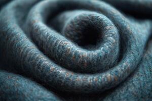 Close-up of a soft, textured blue wool fabric, showcasing its intricate woven detail. photo