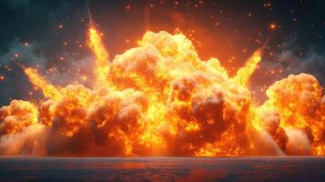 A vibrant explosion with orange and yellow flames and smoke, creating a dramatic and intense atmosphere. photo