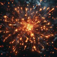A stunning display of vibrant orange fireworks lighting up the night sky in a dazzling explosion of light. photo
